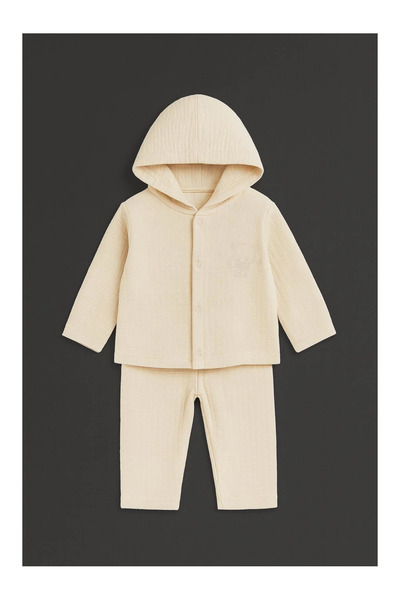 kidstalya Unisex Baby Set with Hooded Jacket-Ecru