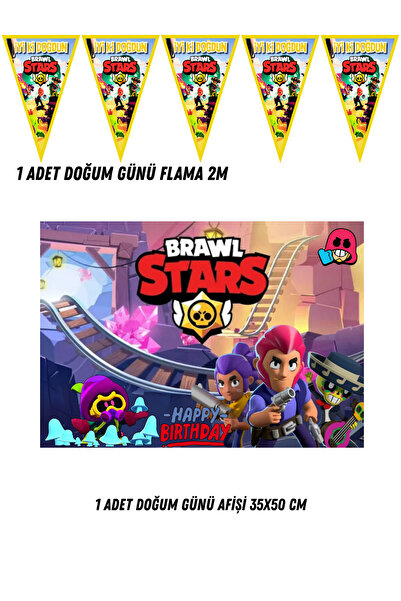HAPPYLOOPPARTY Brawl Stars Karakter Tema Uyumlu Afiş Flama Set