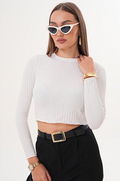 ŞİMAL Kadın Bisiklet Yaka Uzun Kollu Bürümcük Bluz 255267 -