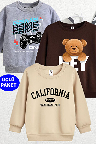 twins tailors Παιδικό φούτερ με στάμπα της Καλιφόρνια και του Game Game Handle, 3 συσκευασίες, Unisex, γκρι-καφέ-μπεζ