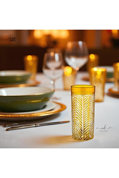 AKDEN STORE Renkli 6'lı Kristal Dekor Su Bardağı,Meşrubat Bardağı