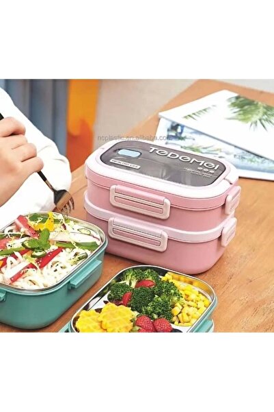 Limmy 2-Layer Compartmented Stainless Steel Storage Container Leak-Proof Lunch Box 1650 ml - Green/Yellow