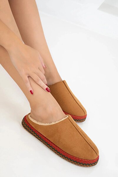 Lively Stylish Γυναικείες παντόφλες με επένδυση από γούνα με λεπτομέρεια από ψάθινη ρίγα, άνετες και ήσυχες για το σπίτι