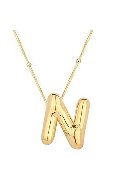 BlackCraft 925 Ayar Gümüş Gold Balon N Harfi Kadın Kolye (BC-D33C06)