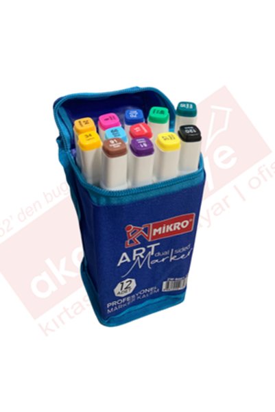Genel Markalar Mikro Art Çift Uçlu Marker Kalem Çantalı 12 Renk Zw-8001-12s