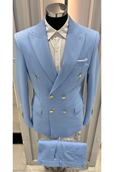 SABRİ ZENGİN Erkek Kruvaze Slim Fit Takım Elbise