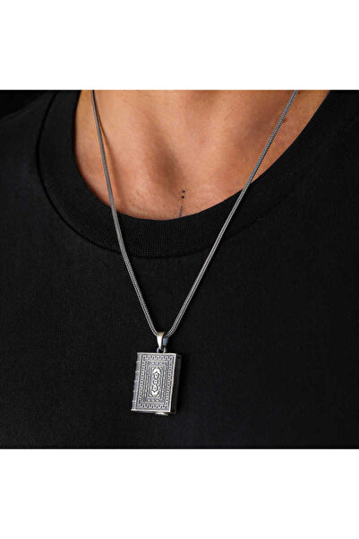 BlackCraft Silver Square Pendant Necklace with Openable Back (Bc-551949)