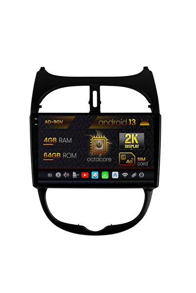 AutoDrop Navigatie Peugeot 206 (1998-2012),Android 13,V-Octa/4GB RAM+64GB ROM...