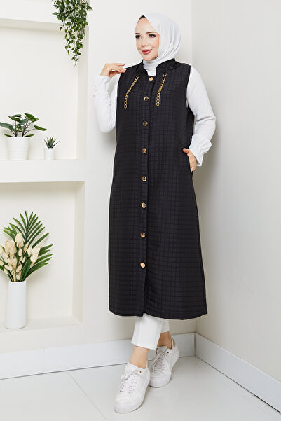 Pamuk Butik Women's Gold Accessory Detailed Quilted Vest