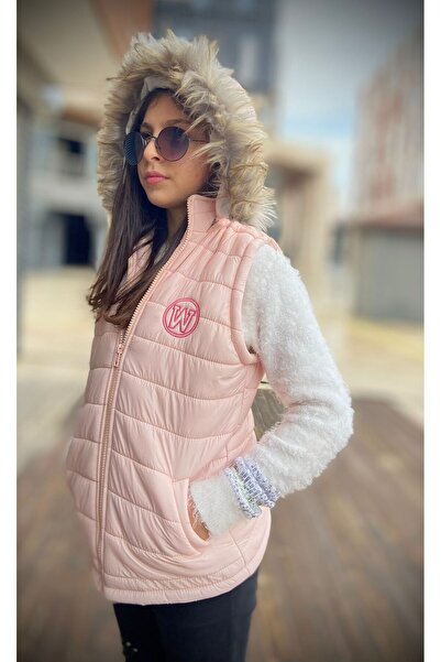 WENA KİDS Girl's Furry Hooded Puffer Vest