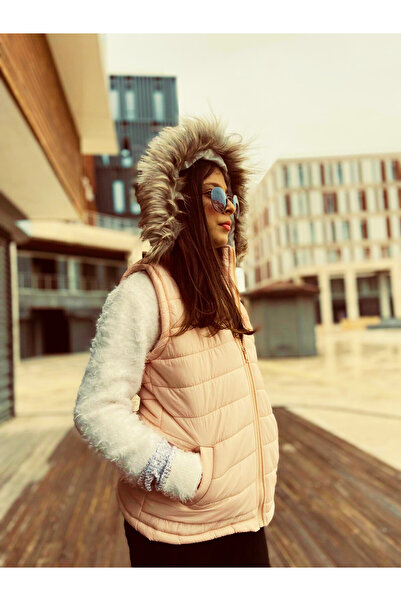 WENA KİDS Girl's Furry Hooded Puffer Vest