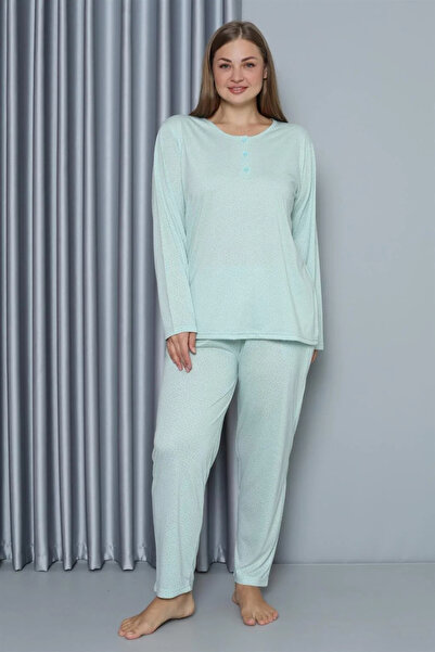 Beruflic Women's Plus Size Combed Cotton Long Sleeve Pajama Set Water Green