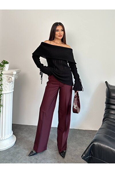 Lamierra Pulover de tricotat pentru femei cu fundă deschisă pe umeri