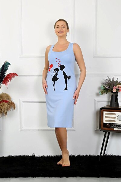 Beruflic Women's Thick Strap Combed Cotton Long Blue Nightgown