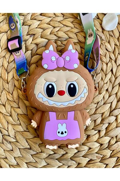 shop Kız Çocuk Labubu Model Çıkartılabilir Askılı Kahverengi Tek Gözlü Silikon Yan Çapraz Çanta Cüzdan