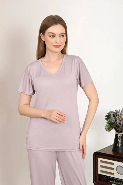 Beruflic Women's Short Sleeve Cotton Combed Pajama Set Powder