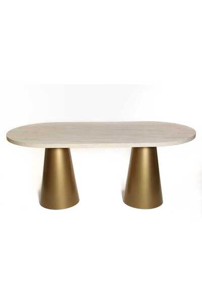 Meser Mobilya MİLANO TRAVERTEN GÖRÜNÜMLÜ MDF OVAL SABİT METAL AYAK MUTFAK MASASI 90X180