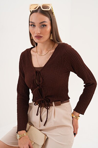 ŞİMAL Women's Front Lace-Up Wrinkled Blouse 255266 -