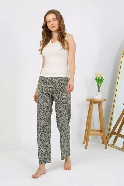 Beruflic Under Moda Women's Combed Cotton Patterned Single Bottom Pajamas Khaki