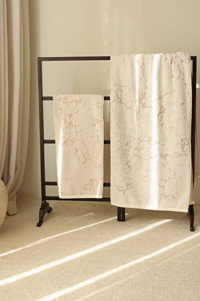 İrya Marble 100% Cotton Jacquard Bath Towel 70X140 cm Cream