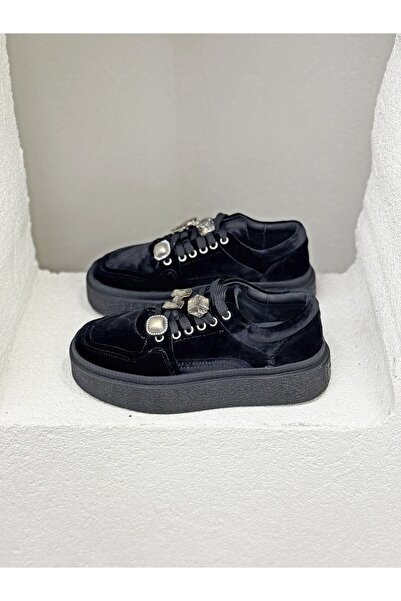 Guja 26K475 TAŞ DETAYLI KADİFE 4CM KALIN TABAN SNEAKER SPOR AYAKKABI KADIN