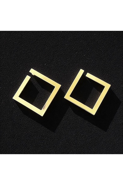 Kutcha Accessories Altın Kaplama Kare Form Minimalist Küpe - Modern Tasarım