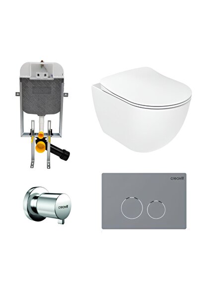 Creavit Free Beyaz Kanalsız Asma Klozet FE322, Duroplast Yavaş Kapak, Terra G...