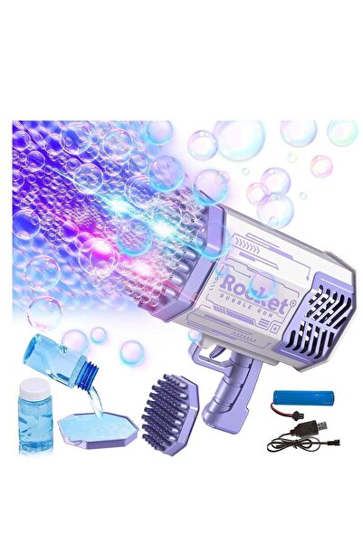 Generic Bubble Shooting Rocket Gun, 69-Hole Bubble Machine with Colorful Lights and Bubble Solution for Kids