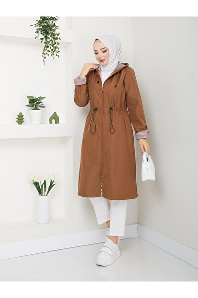 exxitcollection Γυναικεία υφασμάτινη ριγέ καμπαρντίνα με κουκούλα, αδιάβροχη, κομψή και άνετη