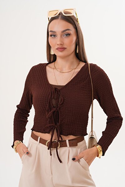 ŞİMAL Women's Front Lace-Up Wrinkled Blouse 255266 -