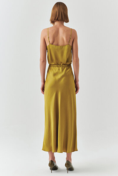 Exquise V Neck Strap Lace Detail Satin Regular Blouse