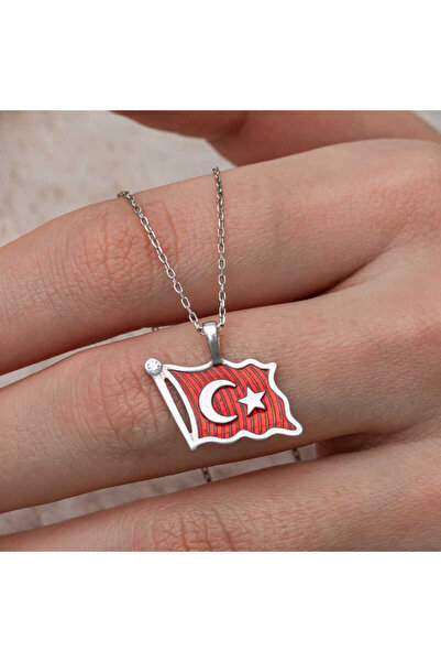 BlackCraft Silver Turkish Flag Women's Necklace (Bc-4795F1)