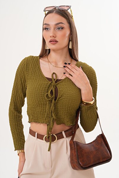 ŞİMAL Women's Front Lace-Up Wrinkled Blouse 255266 -