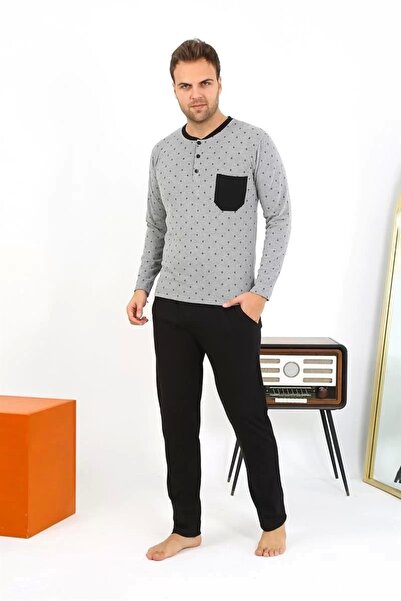 Beruflic Men's Long Sleeve Combed Cotton Smoked Pajama Set