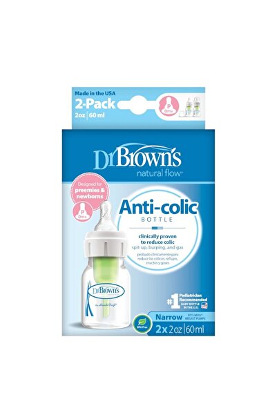 dr browns Set 2 biberone Dr. Brown's dispozitive anticolici, cu gat ingust pentru prematuri, 60 ml