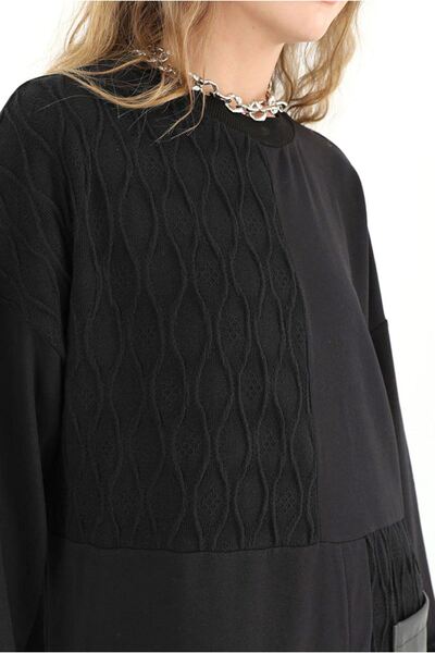 Moda Rosa 26K4455 - Black - Knitted Detail Sweatshirt