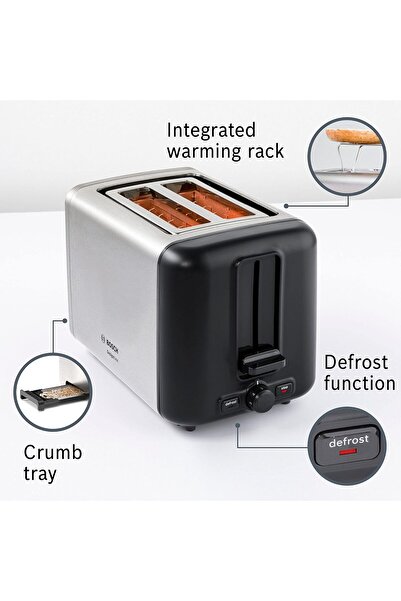 Bosch DesignLine Stainless Steel Toaster, Two Slice - Silver