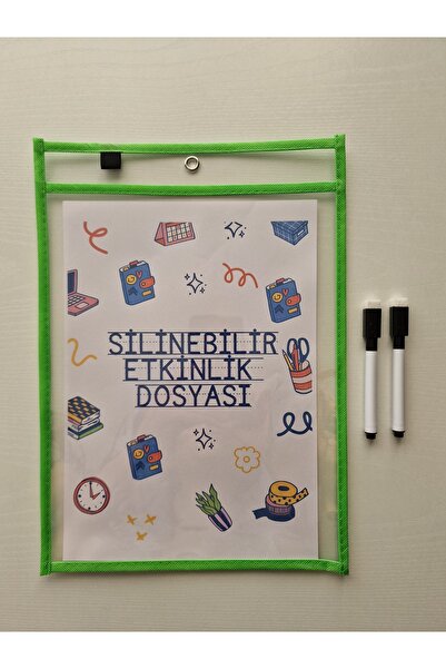 Hobi Kafe Green Erasable Activity File for A4 Work Papers + 2 Pcs Eraser Pen