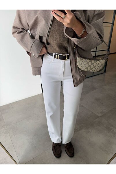 BB Bensu Buyruk KESİK PAÇA BEYAZ STRAİGHT JEAN