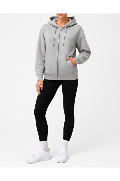NOLYA MODA Unisex Basic Zippered Hooded Sweatshirt - Gray