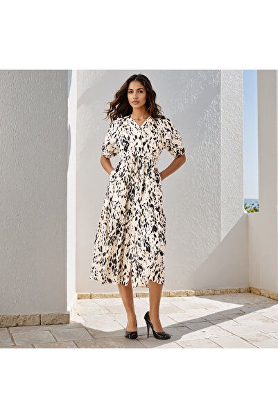 FAV Printed Tiered Lace Insert Dress with Pockets