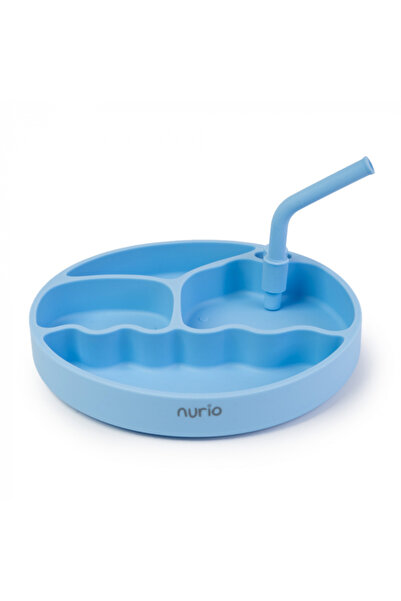 Nurio Farfurie din Silicon cu Pai pentru Copii - Albastru -