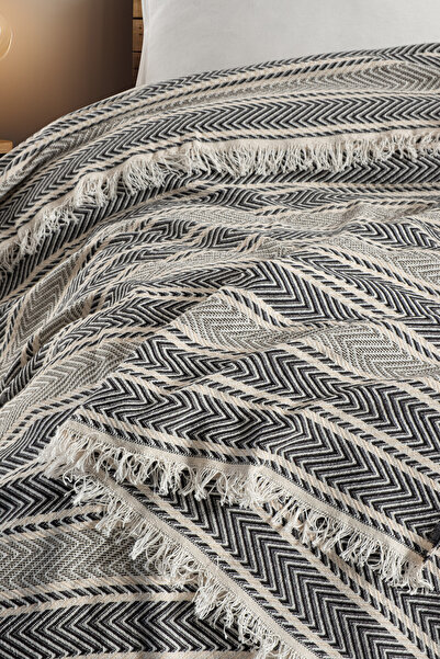 Owra Veva %100 Pamuk Çift Kişilik Çizgili Pike Yatak Örtüsü 200 x 220