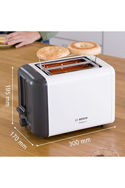 Bosch TAT3P421GB DesignLine Stainless Steel Toaster, Two Slice - White