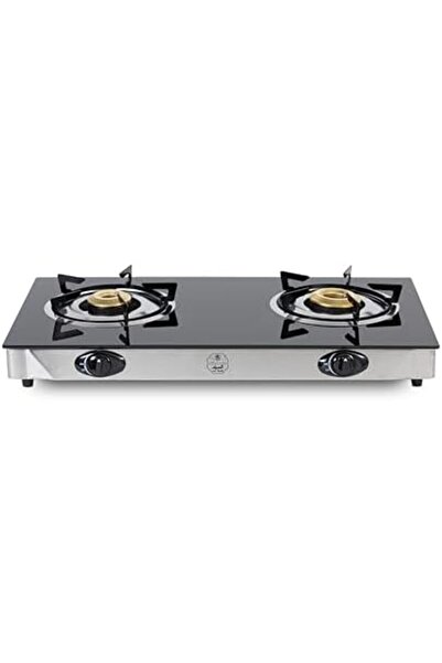ALSAIF Gas Stove with Tempered Glass, 2 Burner, and Self-Ignition – Black E04320