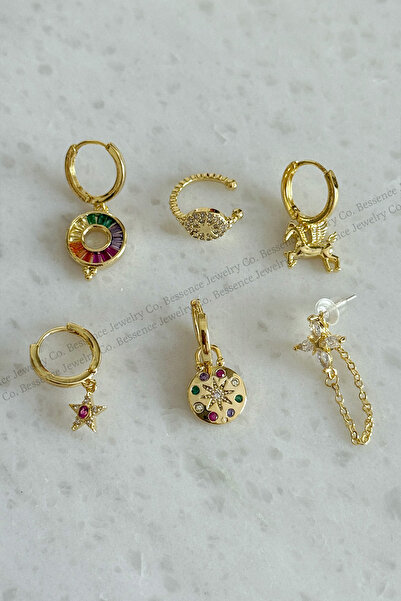 Bessence Jewelry Co YAKEMIYOU 6LI 14K Gold Tasarım Çelik Küpe