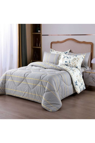 Alhabib bedding Summerland single and a half summer bedspread with floral designs, cream and gray, 4 pieces
