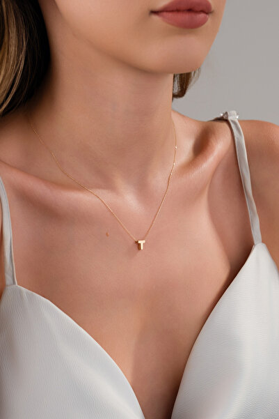 Zeynepli gold & jewelry 14 AYAR ALTIN 3 BOYUTLU T HARFLİ KOLYE