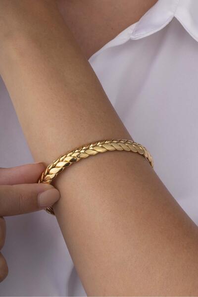 Gümüş Pazarım Altın Kaplama Kadın Çelik Burma Kelepçe Bilezik