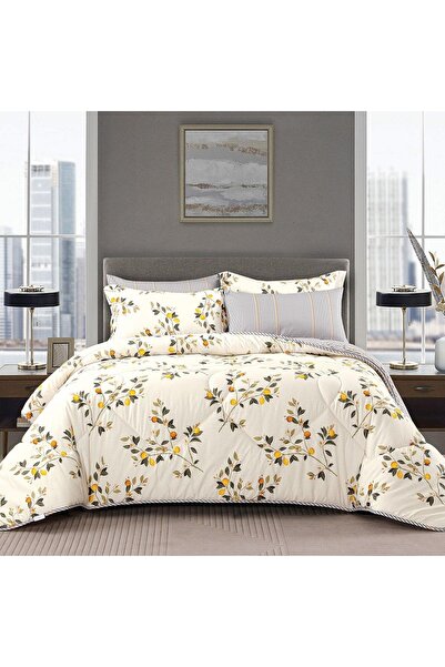 Alhabib bedding Summerland single and a half summer bedspread with floral designs, cream, 4 pieces